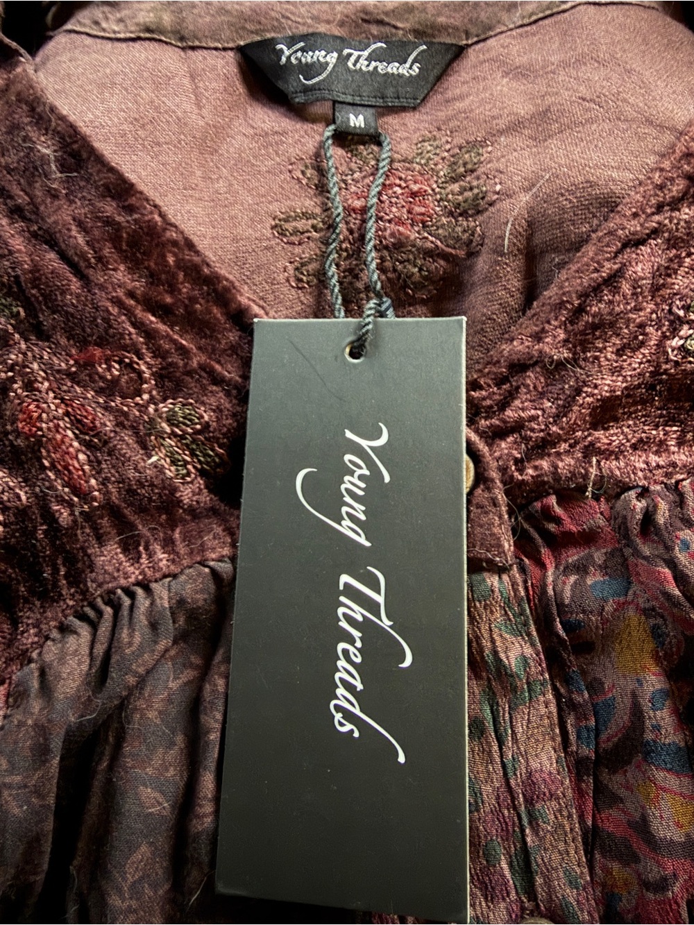 Young Threads Burgundy Velvet Embroidered Patchwork Tunic - Picture 9 of 10